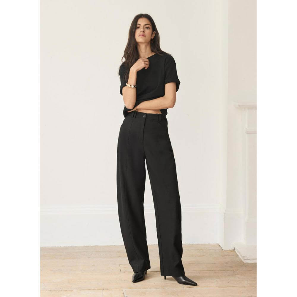 Mint Velvet Black Barrel Leg Trousers